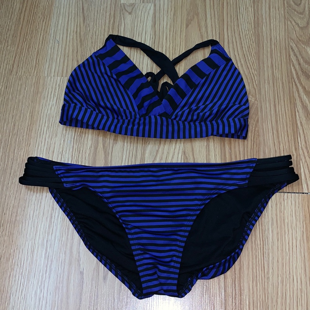Purple & black Striped Bikini